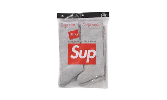 Ponožky Supreme Hanes Crew Socks Heather Grey (4 Pack)