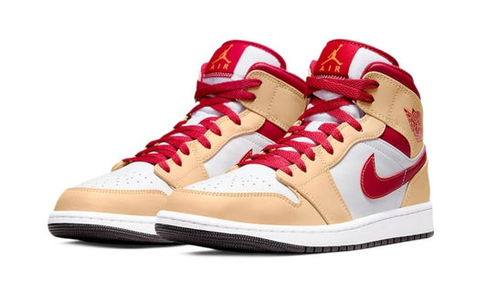 Jordan 1 Mid Light Curry Cardinal